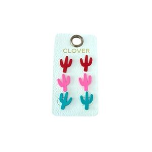 Clover Cactus Earrings Trio - Red, Pink, Turquoise